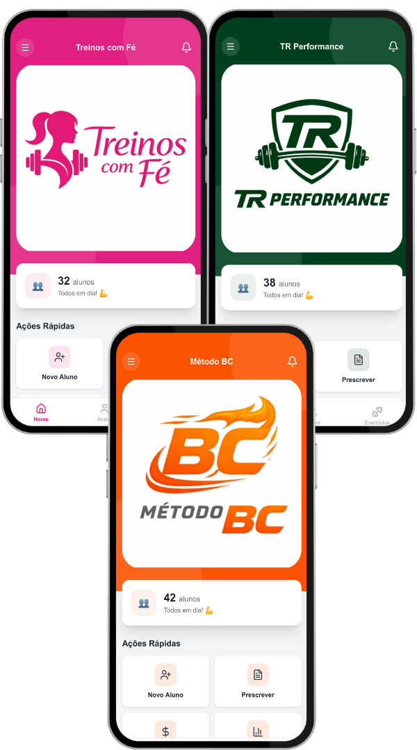 Apps personalizados — Treinos com Fé, TR Performance, Método BC