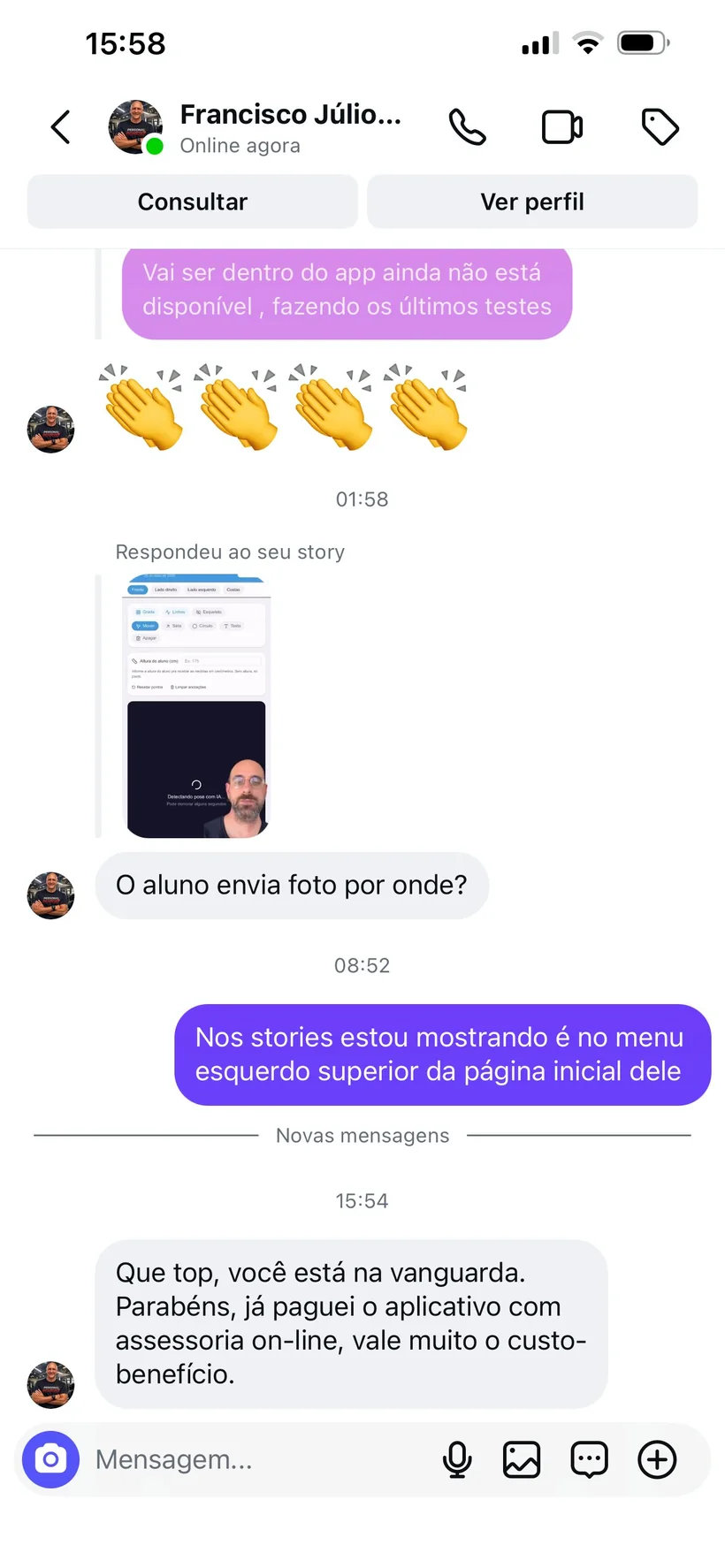 Depoimento de personal sobre o app