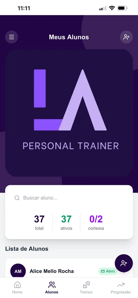 App de personal com 37 alunos